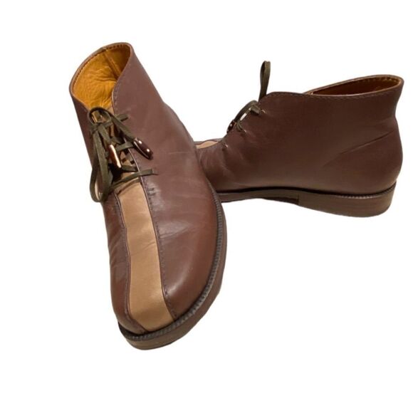 Vintage Henry Cuir for Barney’s New York Lace-up Brown 2-Tone Ankle Boots Sz 38 - Picture 3 of 12